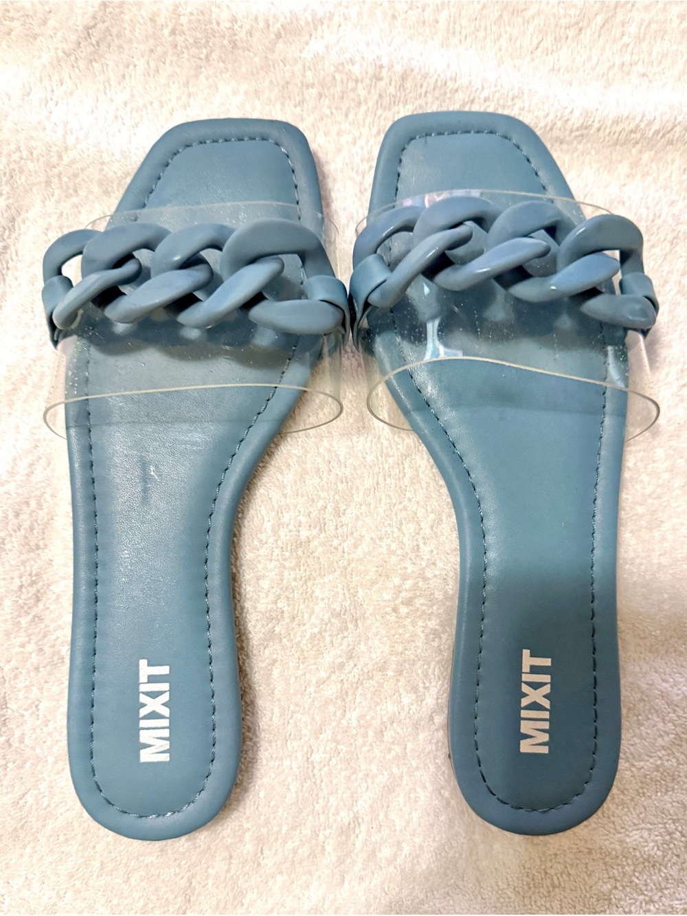 Mixit Light Blue Chain-Detail Slide Sandals